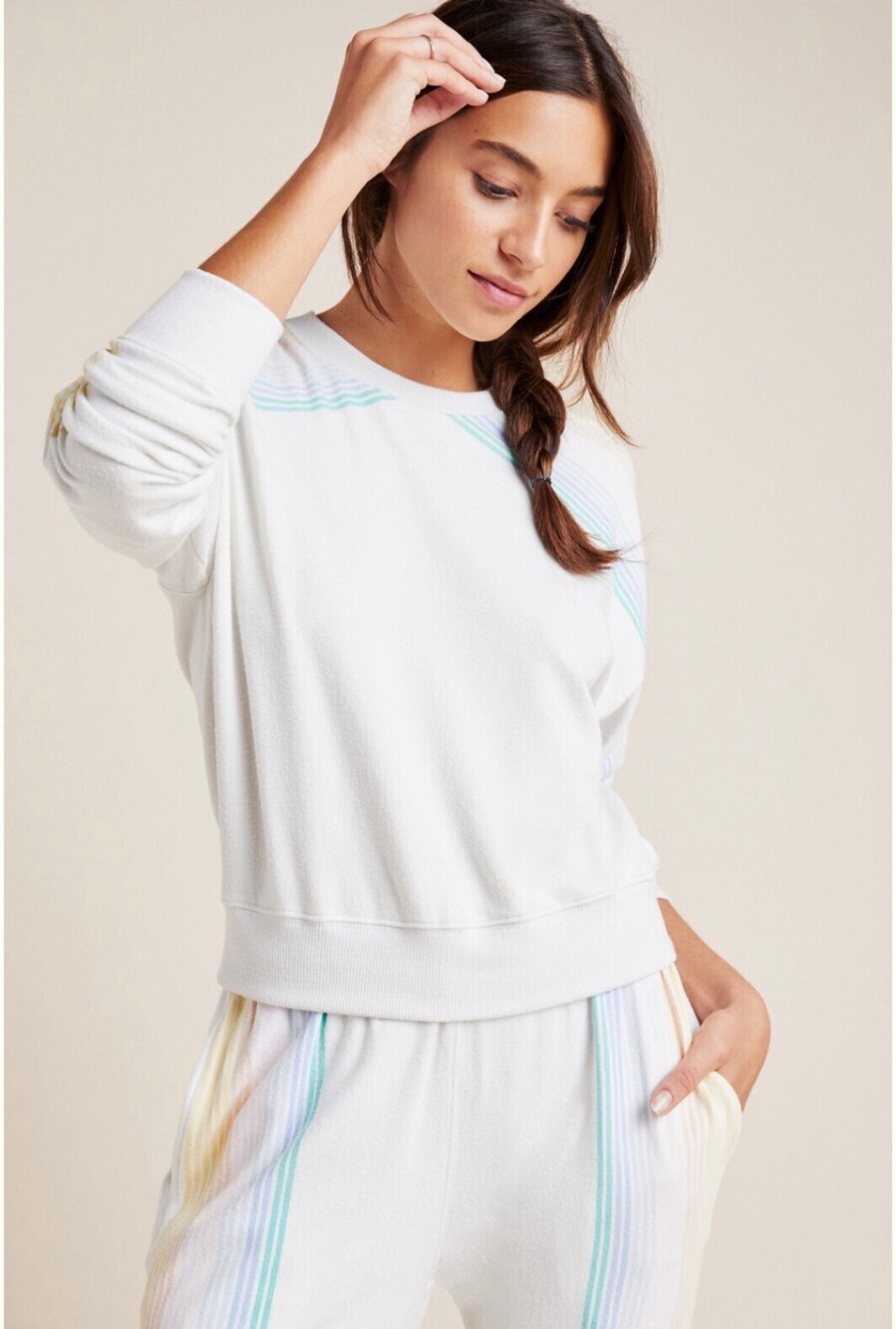 Spiritual Gangster White Pastel Stripe Sleeve Sweatshirt Size Large